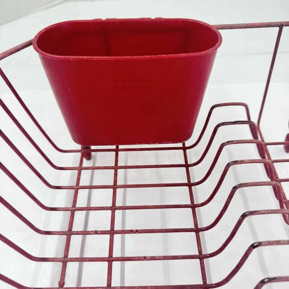 Vtg RED Rubbermaid Coated Wire Sink Dish Drainer Rack Rubber 14.25x12.75